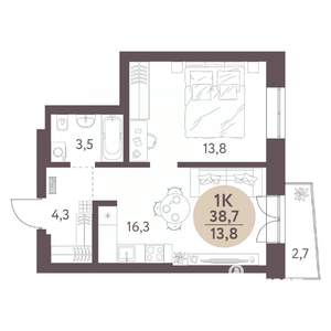 1-к квартира, вторичка, 39м2, 5/7 этаж