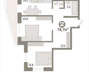 2-к квартира, вторичка, 75м2, 15/25 этаж