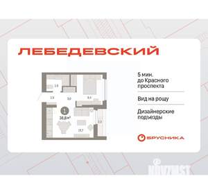 1-к квартира, вторичка, 37м2, 2/12 этаж