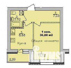 1-к квартира, строящийся дом, 37м2, 7/9 этаж