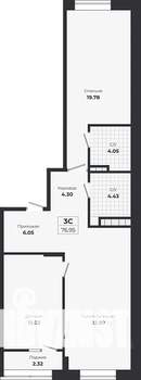 2-к квартира, строящийся дом, 75м2, 9/9 этаж