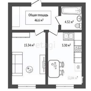 2-к квартира, вторичка, 47м2, 4/11 этаж