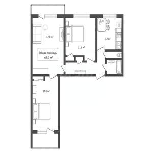 3-к квартира, вторичка, 63м2, 3/9 этаж