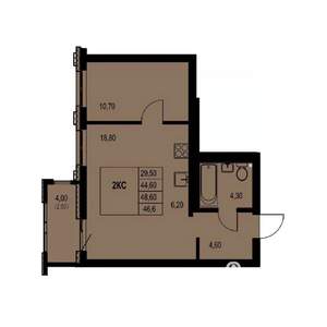 2-к квартира, строящийся дом, 47м2, 19/23 этаж