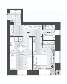 2-к квартира, вторичка, 47м2, 1/16 этаж