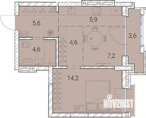2-к квартира, вторичка, 46м2, 13/25 этаж