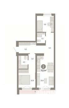 2-к квартира, вторичка, 72м2, 6/7 этаж