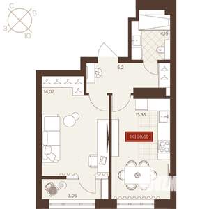 1-к квартира, вторичка, 40м2, 18/24 этаж