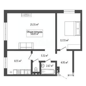 2-к квартира, вторичка, 58м2, 9/10 этаж