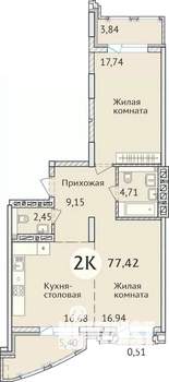 2-к квартира, сданный дом, 78м2, 22/23 этаж