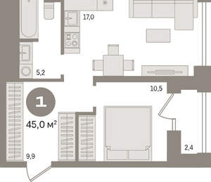 1-к квартира, вторичка, 45м2, 18/30 этаж