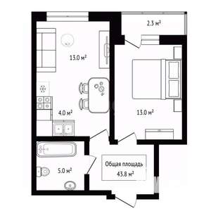 2-к квартира, вторичка, 44м2, 17/24 этаж