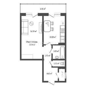 1-к квартира, вторичка, 40м2, 17/18 этаж