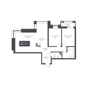 3-к квартира, строящийся дом, 88м2, 10/30 этаж