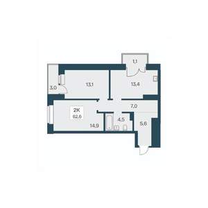 2-к квартира, вторичка, 63м2, 19/30 этаж