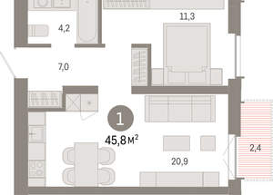 1-к квартира, вторичка, 46м2, 2/23 этаж