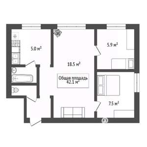 2-к квартира, вторичка, 42м2, 3/5 этаж