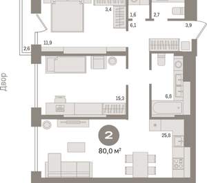 2-к квартира, вторичка, 80м2, 6/18 этаж