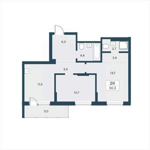 2-к квартира, вторичка, 60м2, 12/17 этаж