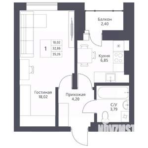 1-к квартира, вторичка, 35м2, 17/24 этаж