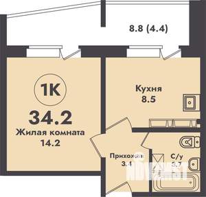 1-к квартира, вторичка, 34м2, 12/17 этаж