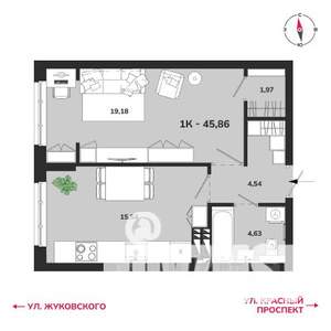 1-к квартира, вторичка, 46м2, 3/25 этаж