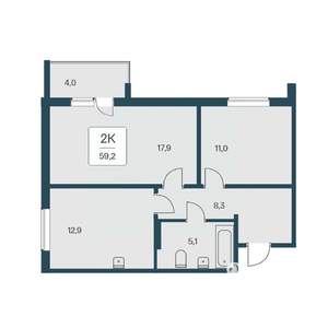 2-к квартира, вторичка, 59м2, 10/17 этаж
