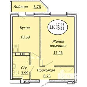 1-к квартира, строящийся дом, 41м2, 19/25 этаж