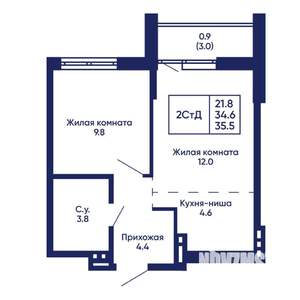 2-к квартира, вторичка, 36м2, 11/14 этаж