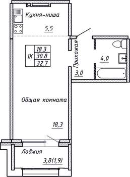 Студия квартира, вторичка, 33м2, 2/15 этаж