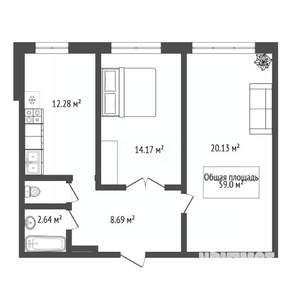 2-к квартира, вторичка, 59м2, 1/17 этаж