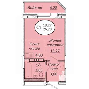 Студия квартира, строящийся дом, 27м2, 20/25 этаж