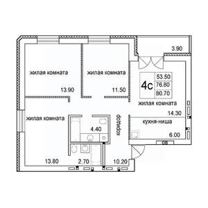 4-к квартира, строящийся дом, 81м2, 6/8 этаж