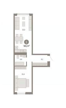 1-к квартира, вторичка, 50м2, 3/8 этаж