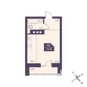 Студия квартира, вторичка, 28м2, 17/24 этаж