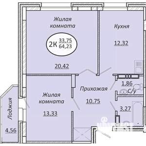 2-к квартира, вторичка, 64м2, 21/25 этаж