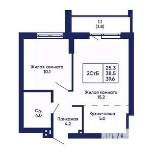 2-к квартира, вторичка, 40м2, 2/14 этаж