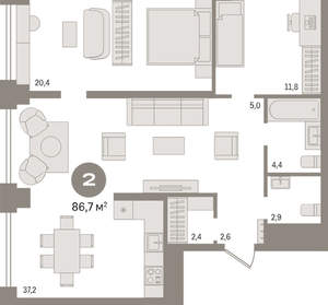 2-к квартира, вторичка, 87м2, 4/30 этаж