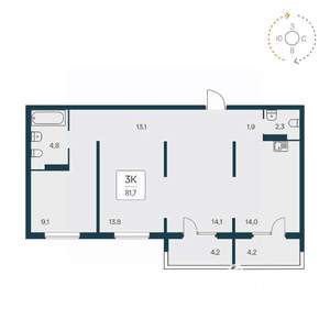 3-к квартира, вторичка, 81м2, 14/17 этаж