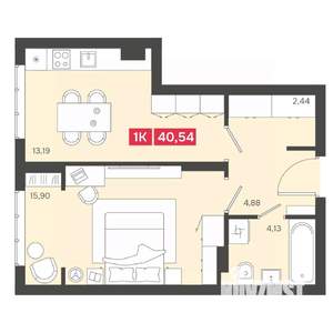 1-к квартира, вторичка, 41м2, 12/22 этаж