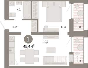 1-к квартира, вторичка, 45м2, 7/17 этаж