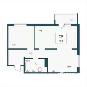 2-к квартира, вторичка, 59м2, 14/17 этаж