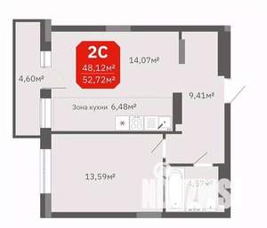 2-к квартира, строящийся дом, 48м2, 2/17 этаж