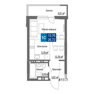 Студия квартира, строящийся дом, 27м2, 18/25 этаж