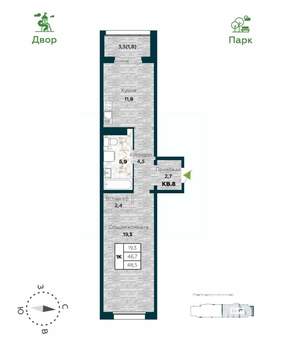 1-к квартира, строящийся дом, 49м2, 18/25 этаж