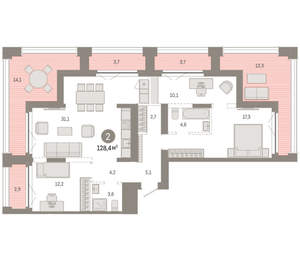 2-к квартира, вторичка, 128м2, 13/23 этаж