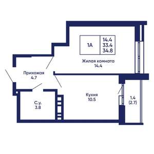 1-к квартира, вторичка, 35м2, 11/14 этаж