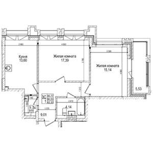 2-к квартира, строящийся дом, 61м2, 15/28 этаж