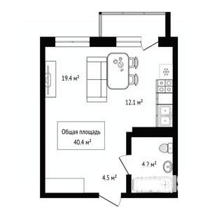 1-к квартира, сданный дом, 40м2, 11/30 этаж