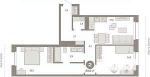 2-к квартира, вторичка, 69м2, 7/11 этаж